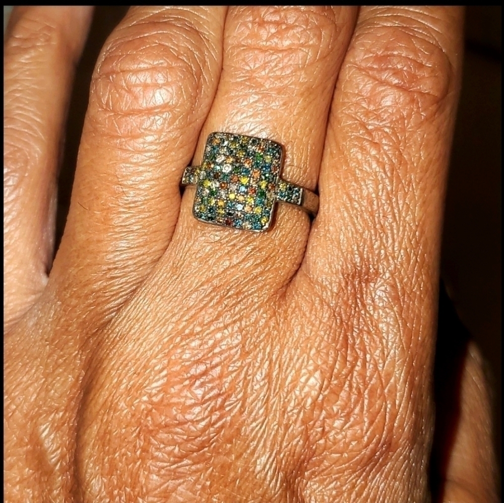 Diamond Cluster Ring Natural Multi Rhodium Platinum Plating